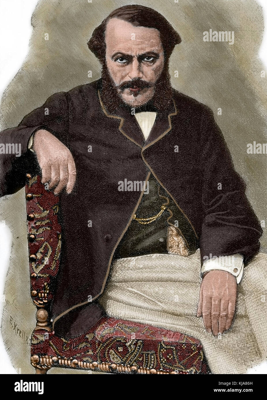 Jean Gilbert Victor Fialin, duc de Persigny (1808-1872). Diplomate et homme d'état du Second Empire. Portrait. La gravure. De couleur. Banque D'Images