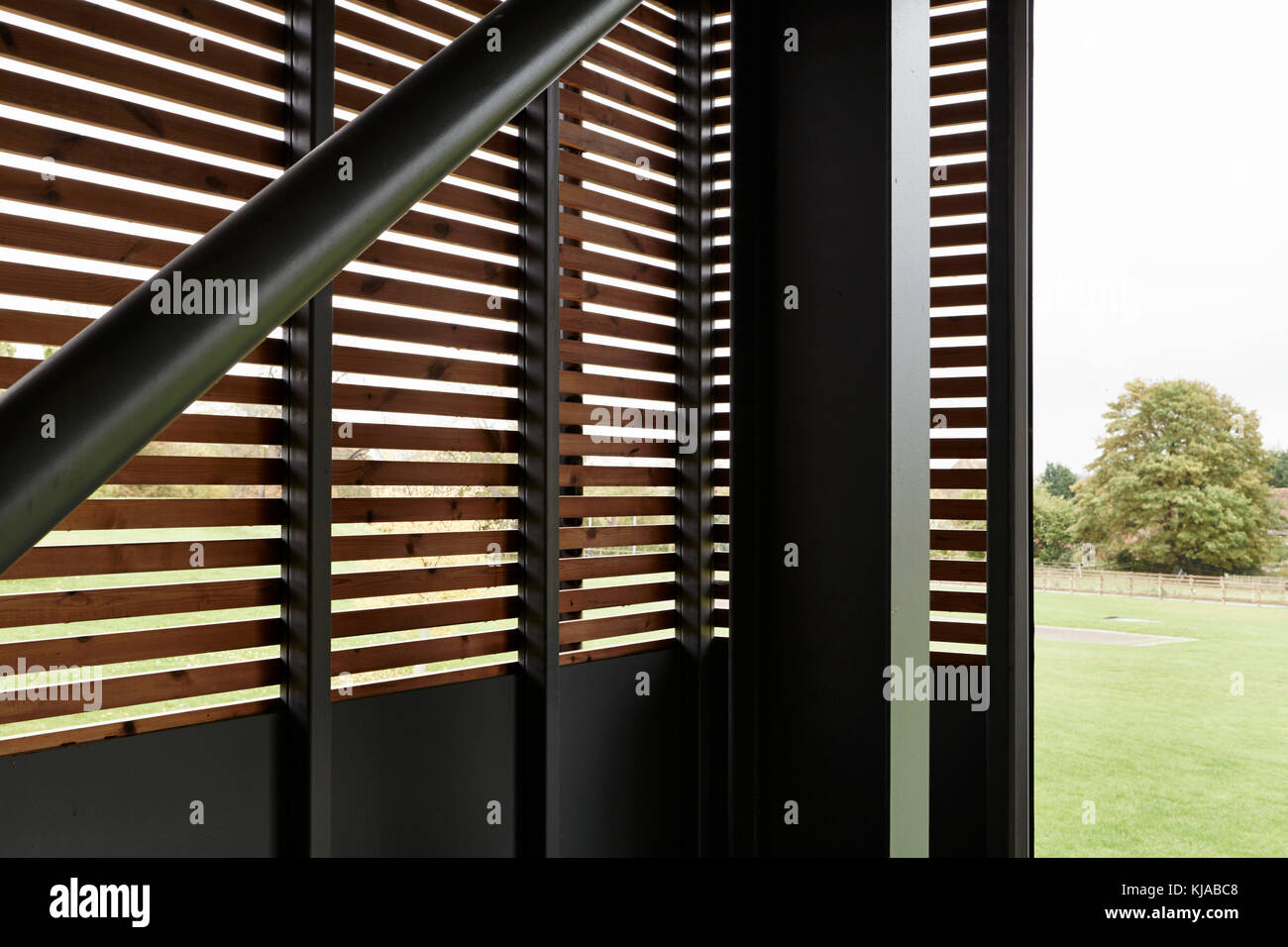 Détail d'angle intérieur. Centre d'aviron de Radley, Oxford, Royaume-Uni. Architecte : Mulroy architectes, 2016. Banque D'Images