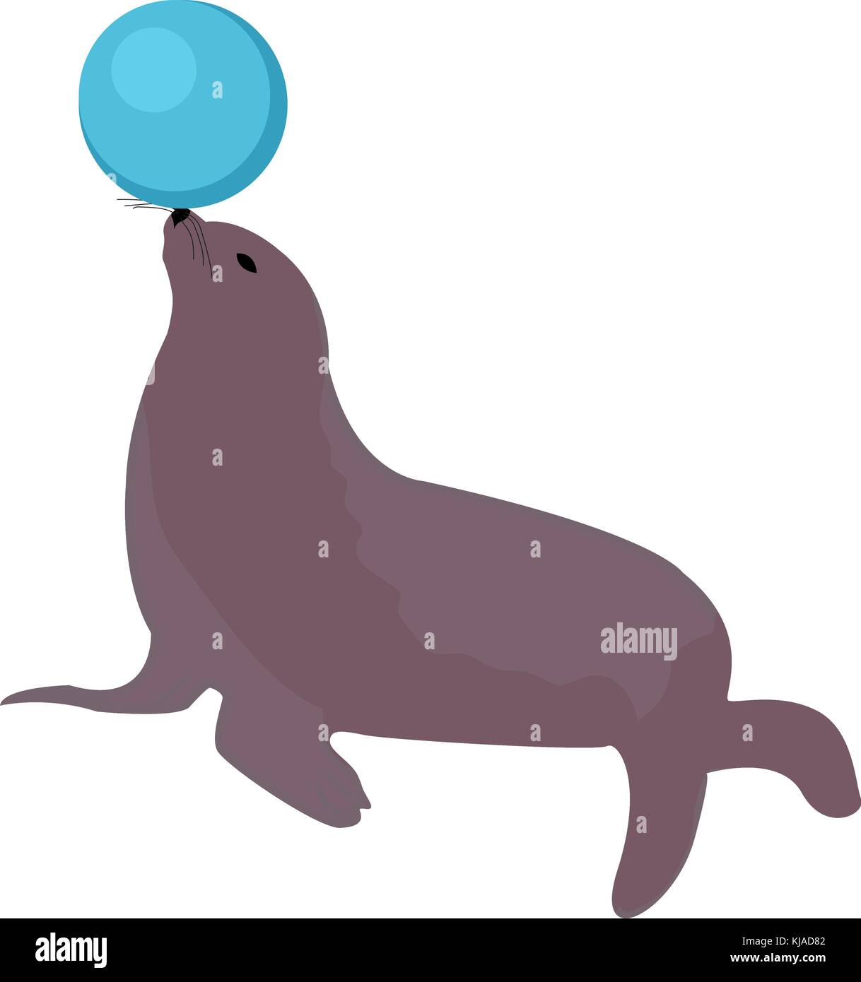 Lion de mer avec un ballon, l'icône du cirque, style plat isolé sur fond blanc. vector illustration. Illustration de Vecteur