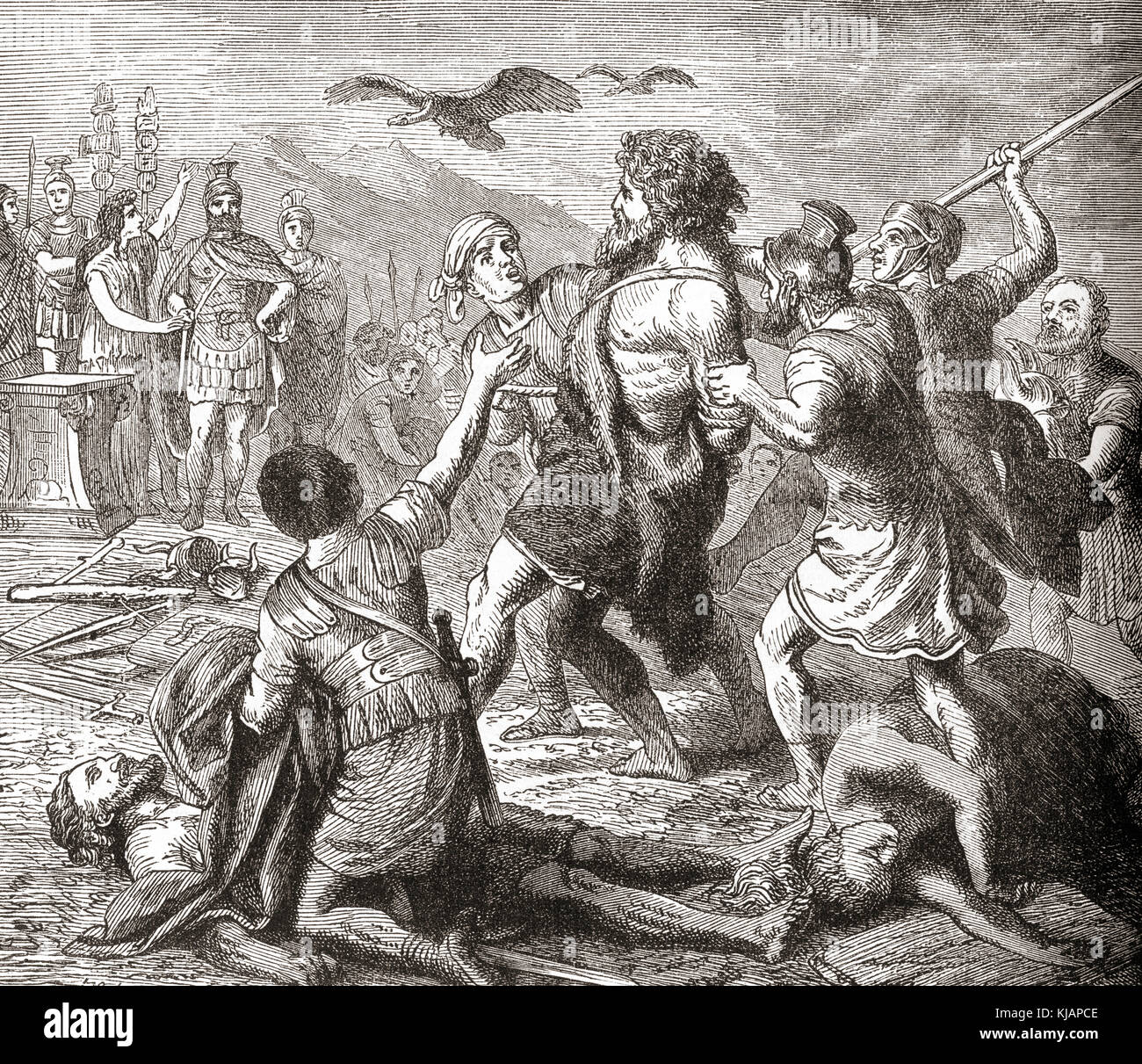 La capture de Teutobochus, géant légendaire et roi des Teutons. Extrait de l'Histoire illustrée du monde de Ward and Lock, publié vers 1882. Banque D'Images