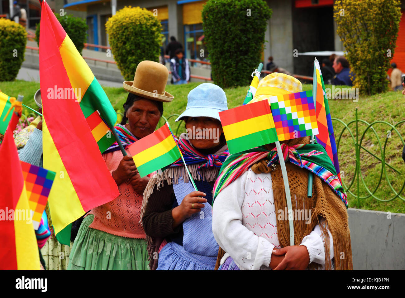 Les femmes Aymara prendre part à un gouvernement pro soutenir mars prévoit de construire une route à travers la région TIPNIS, La Paz, Bolivie Banque D'Images