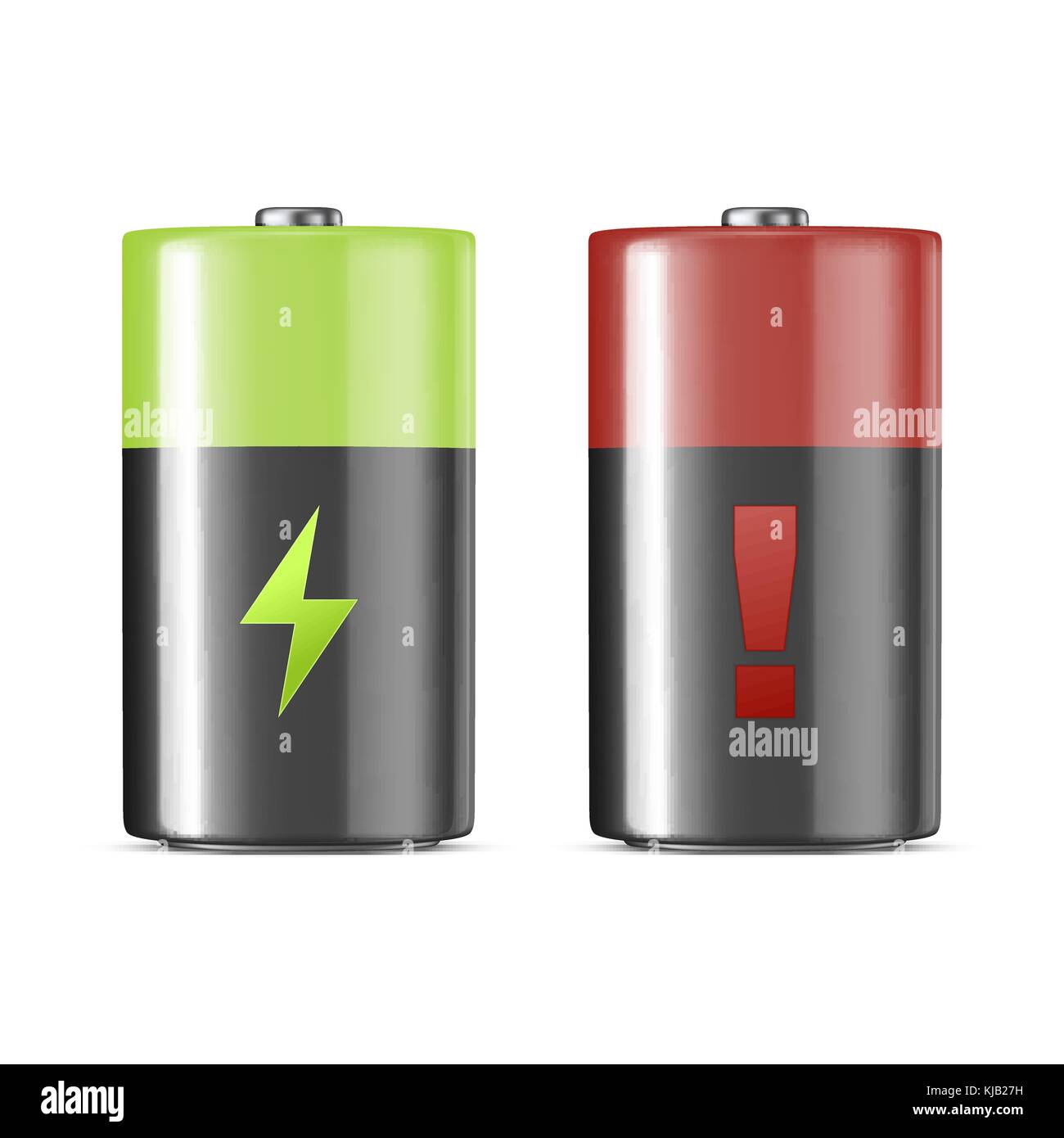 Charge des batteries alcalines réaliste vector icon set. modèle. libre isolé sur fond blanc. Illustration de Vecteur