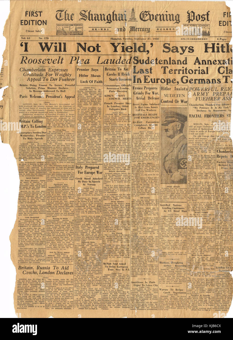 Shanghai Evening Post et le mercure 1938 0927 Banque D'Images