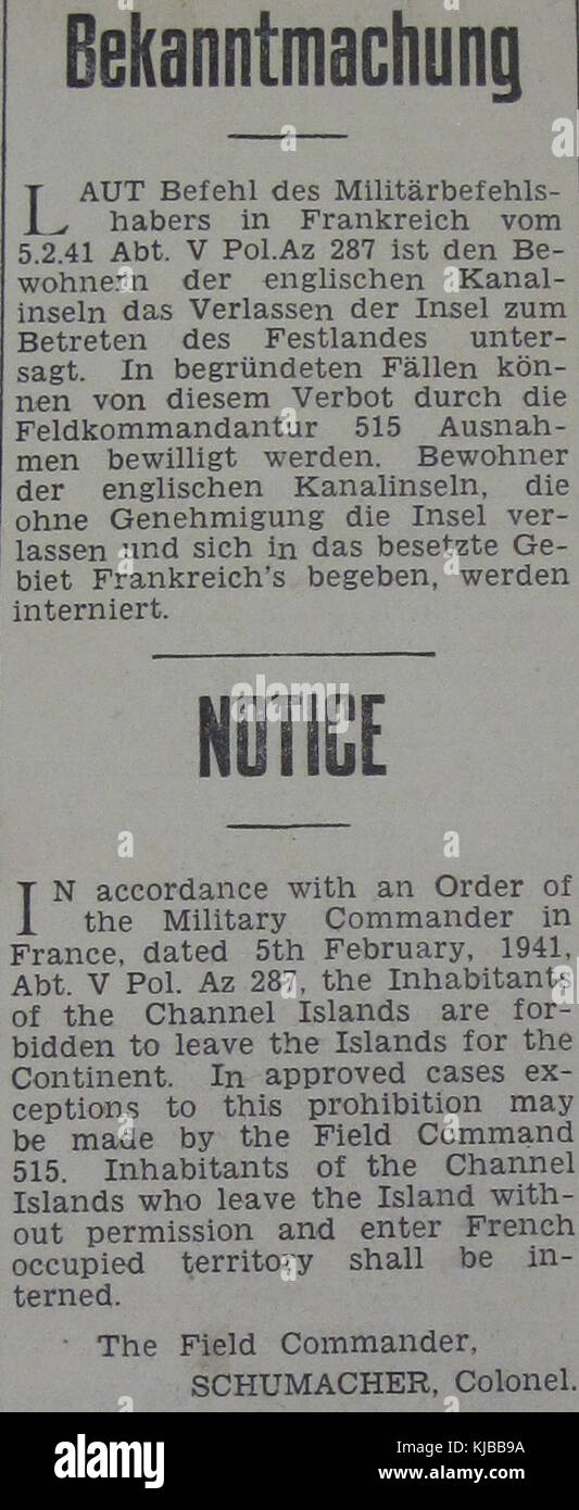 Bekanntmachung interdit de laisser 1941 îles Jersey Banque D'Images
