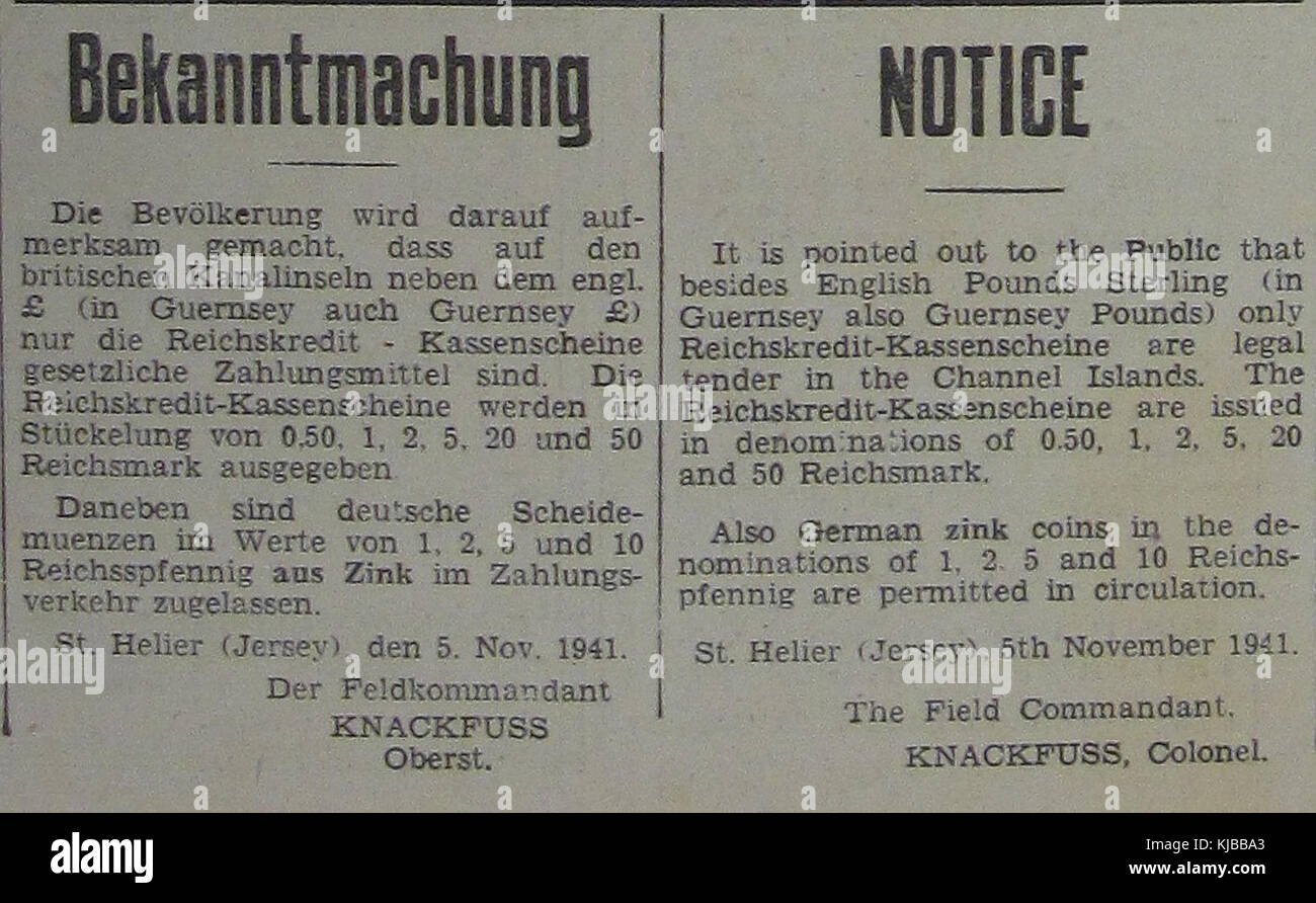 Bekanntmachung cours légal 1941 Jersey Banque D'Images