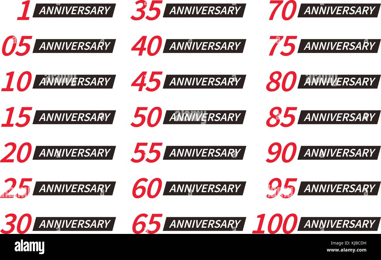 Rouge et noir isolé numéro de couleur avec word ans icons collection sur fond blanc, anniversaire anniversaire carte de souhaits éléments énoncés vector logos Illustration de Vecteur