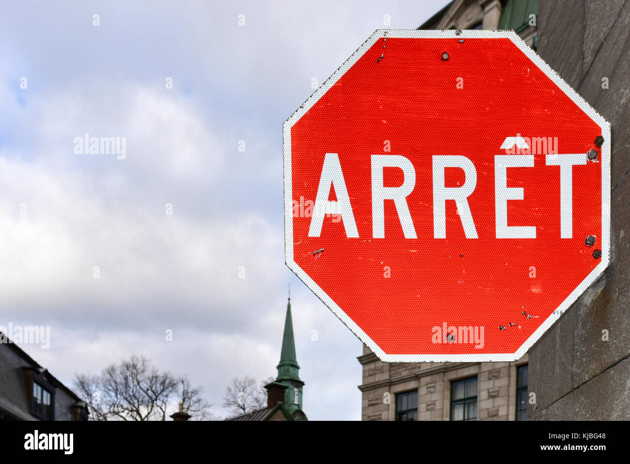 Road stop en français dans la vieille ville de Québec, Canada. Banque D'Images