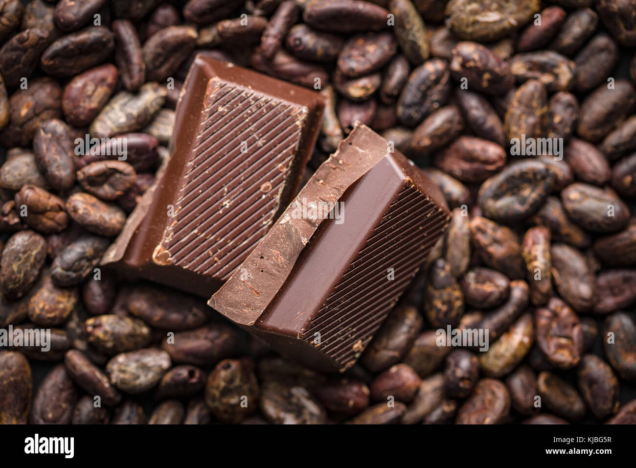 Le chocolat noir et fèves de cacao. chocolat. Banque D'Images