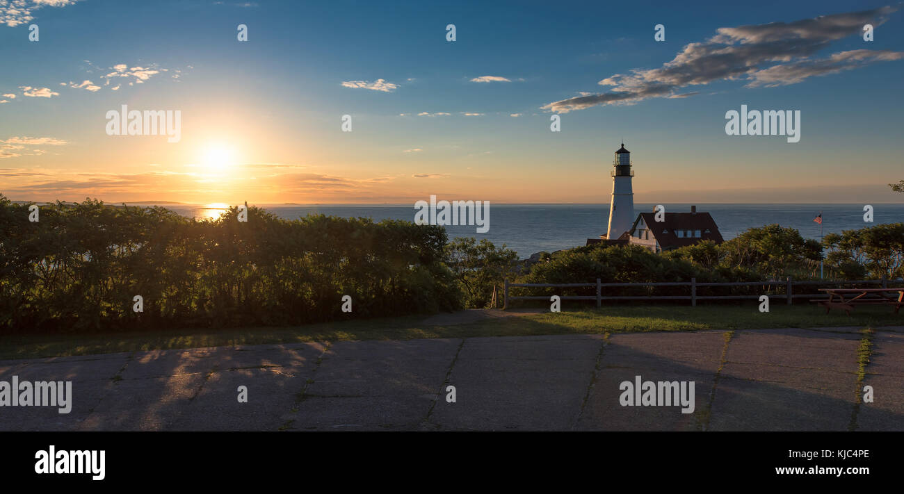Panorama de portland head lighthouse au lever du soleil Banque D'Images