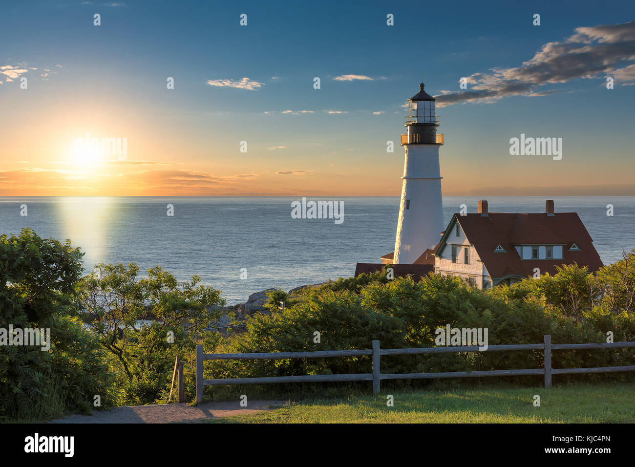 Le Portland Head Lighthouse à cape elizabeth, Maine, USA. photographié au lever du soleil. Banque D'Images