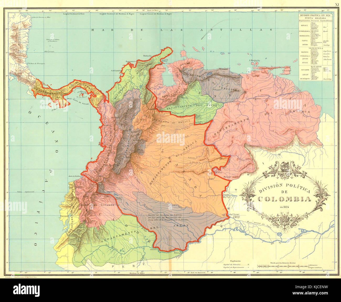 Gran Colombia map 1824 Banque D'Images