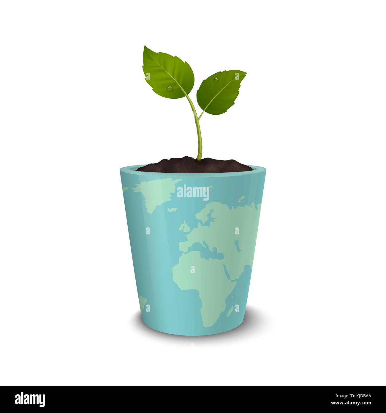 Ecology concept. le jour de la terre, la Journée mondiale de l'environnement, de sauver la terre ou green day. vector background avec sprout dans un pot de fleurs avec une impression de la terre, isolé sur fond blanc. eps10. Illustration de Vecteur
