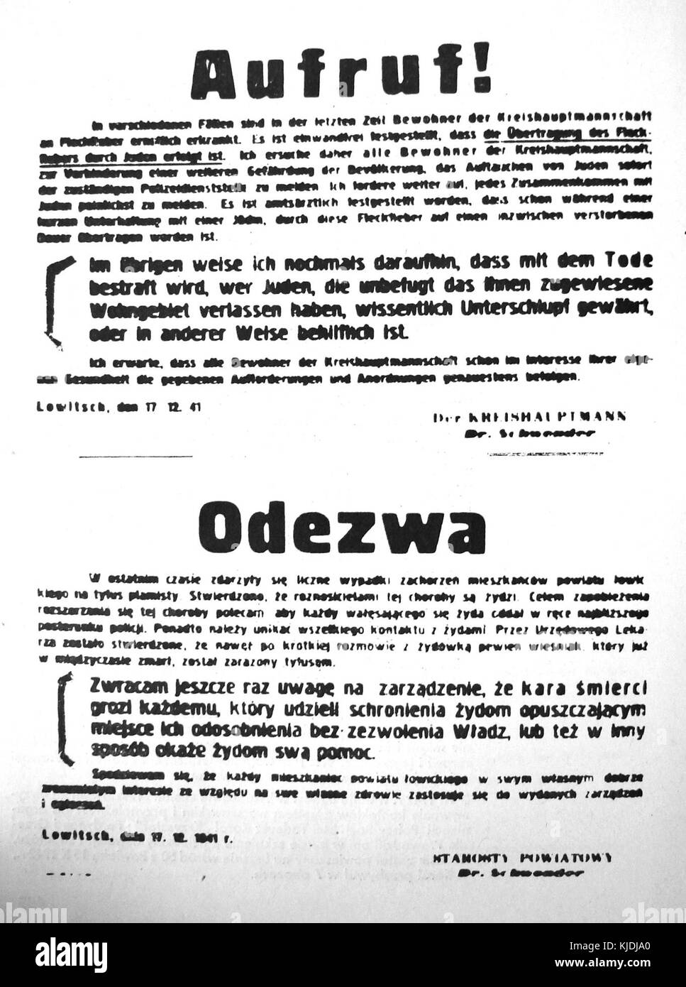 Aufruf Schroeder Lowicz 1941 Banque D'Images