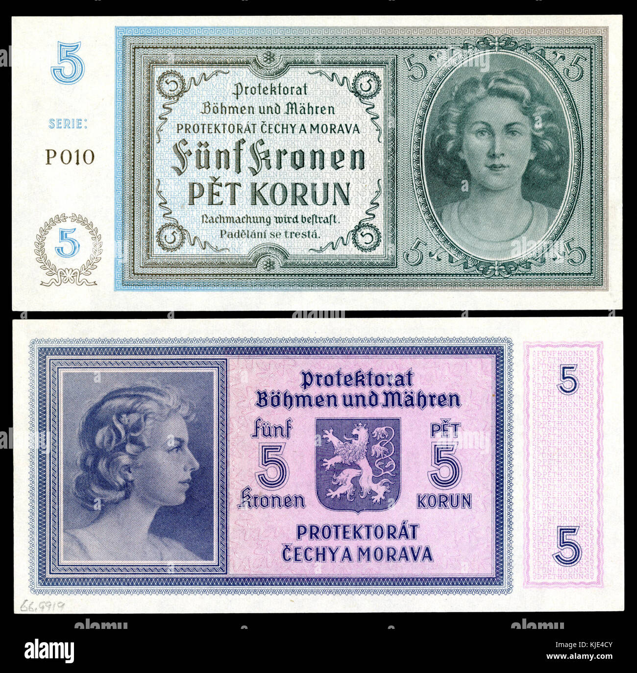 BOH&MOR 4 Protectorat de Bohême et Moravie 5 Korun (1940)ND Banque D'Images