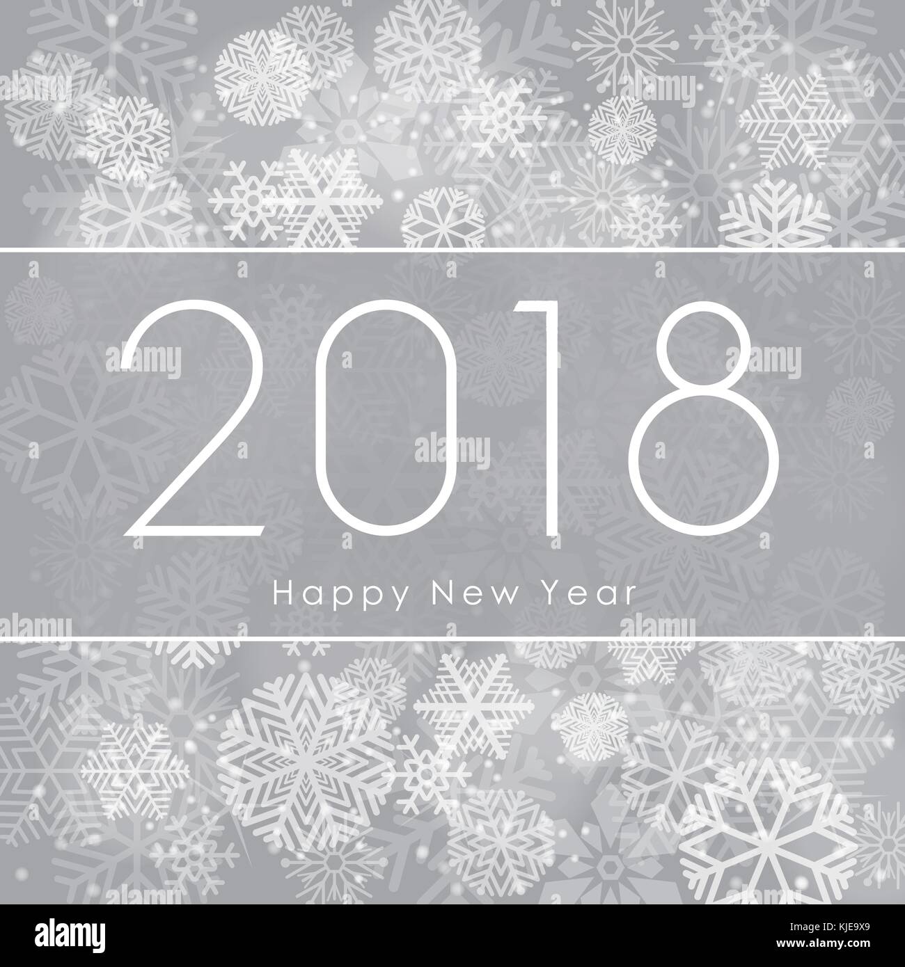 Bonne année 2018. conception texte illustration de vœux avec chiffres blancs et les flocons sur fond gris. vector Illustration de Vecteur