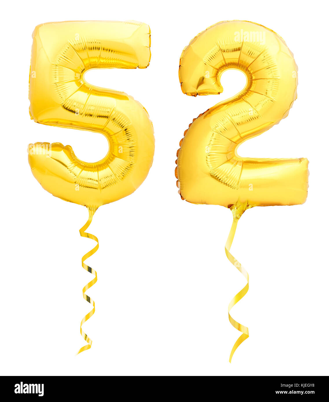 Nombre d'or cinquante deux 52 faits de ballon gonflable avec le ruban sur fond blanc Banque D'Images