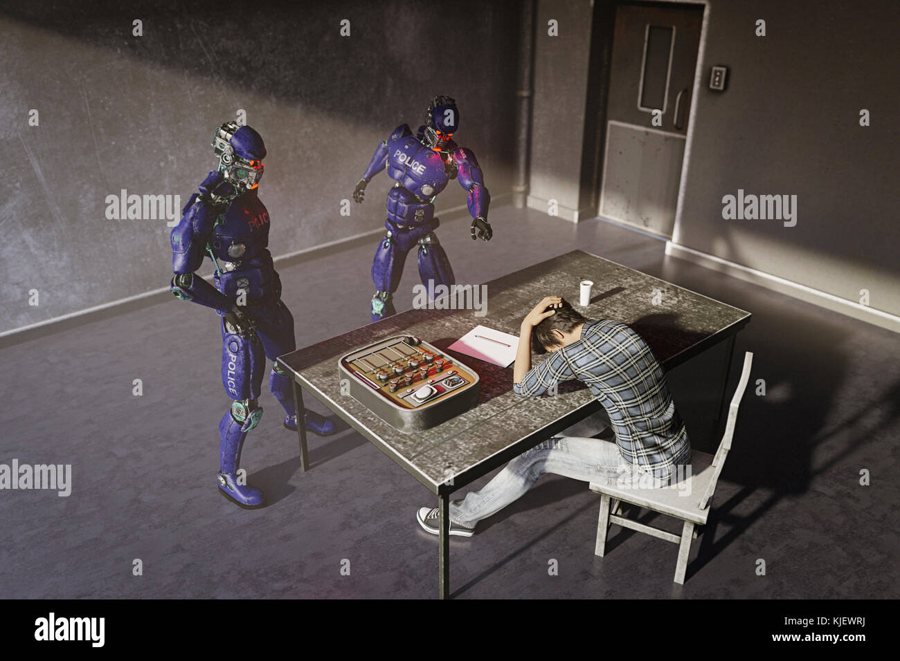 L'interrogatoire de police Robot man Banque D'Images