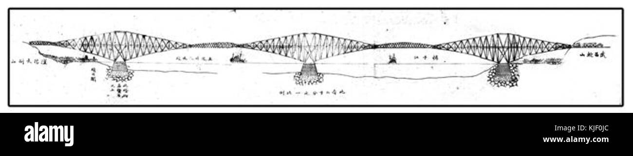 Le dessin de conception de la rivière Yangtze Iron Bridge 1 Banque D'Images