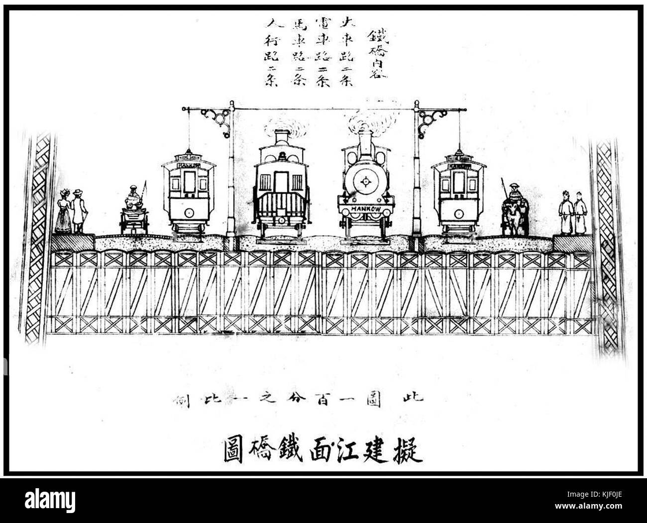 Le dessin de conception de la rivière Yangtze pont de fer 2 Banque D'Images