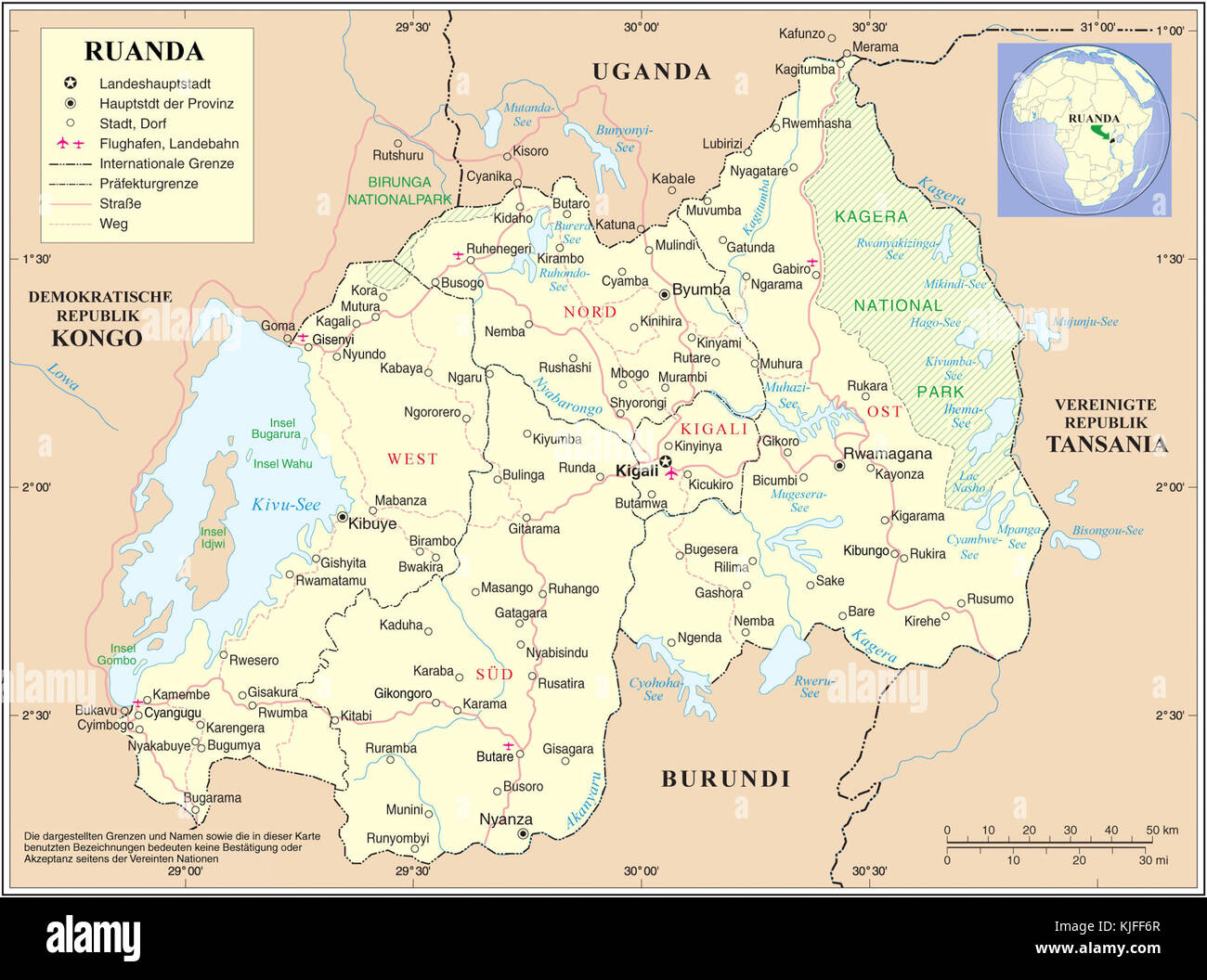 Ruanda deutsch UNO Karte mit Neuer Gliederung Banque D'Images
