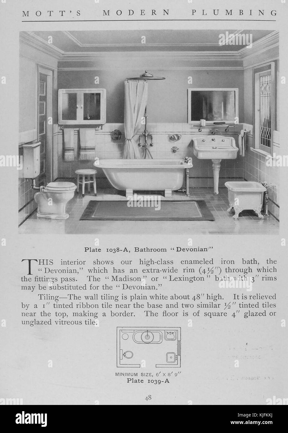 Salle de bains, style du dévonien, 1911. à partir de la bibliothèque publique de New York. Cette plaque est de motts plomberie moderne, un catalogue illustrant différents styles d'accessoires de salle de bain. Banque D'Images