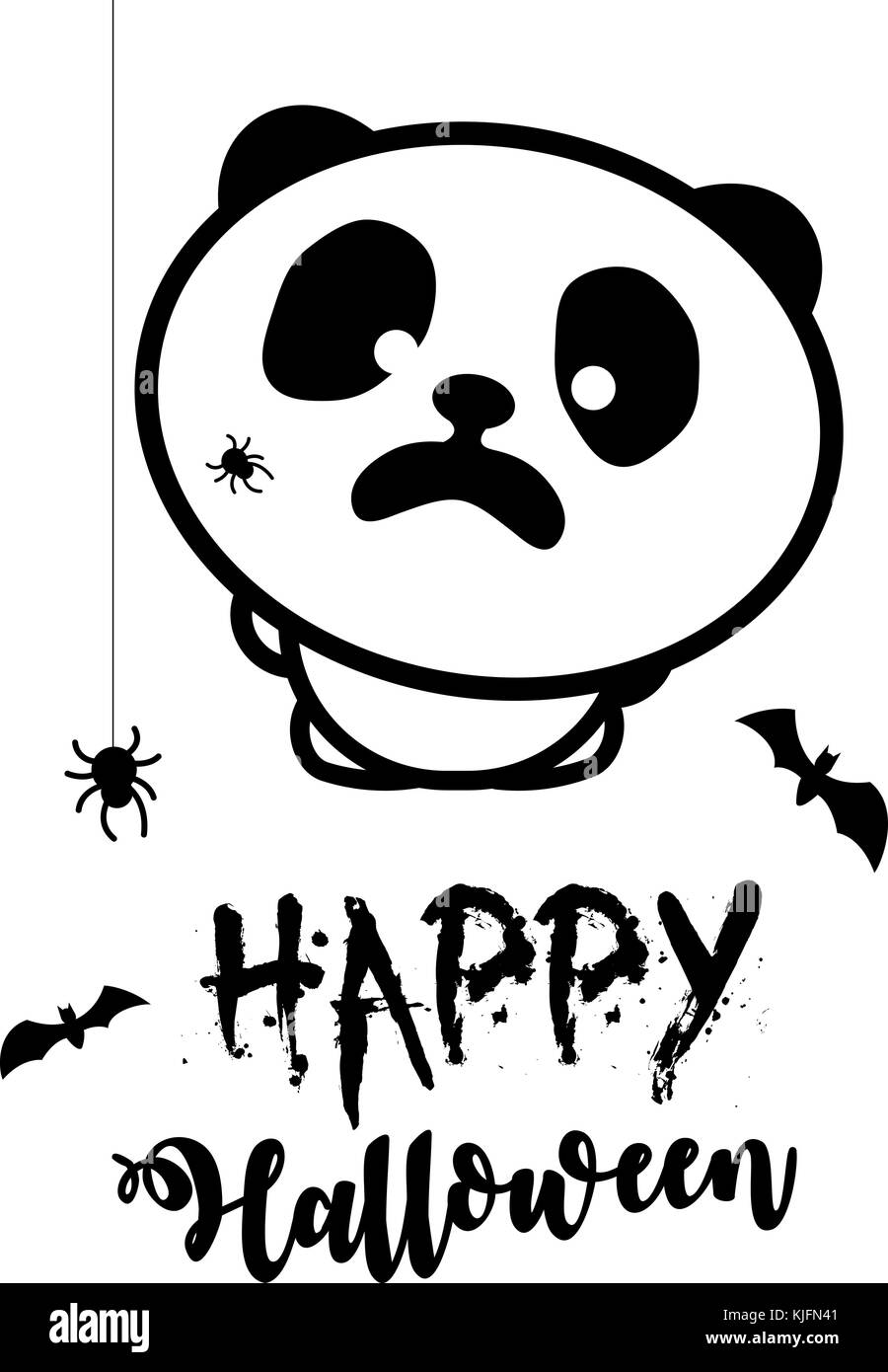 Peur des araignées, panda panda a attaqué la partie de Halloween. vector illustration. ligne noire stylisée. Illustration de Vecteur