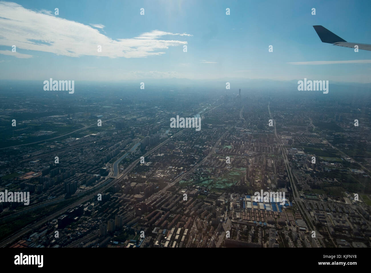 L'extension urbaine de Pékin vu de l'avion Banque D'Images