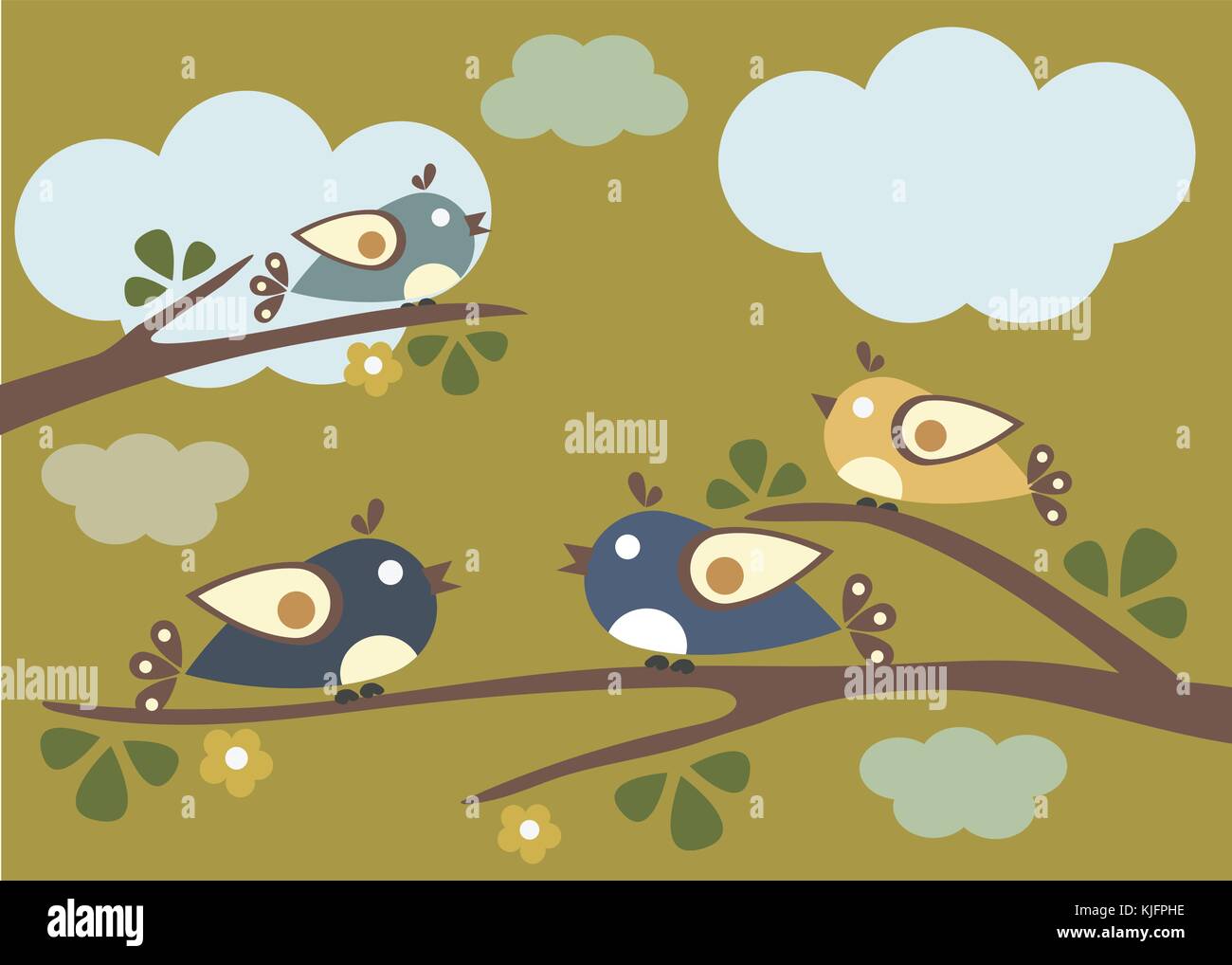 Oiseaux assis sur les branches d'arbres. vector illustration, journée ensoleillée. vector illustration Illustration de Vecteur