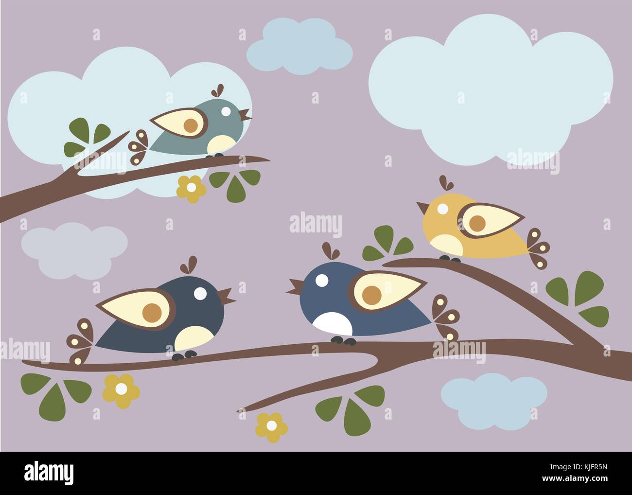 Oiseaux assis sur les branches d'arbres. vector illustration Illustration de Vecteur