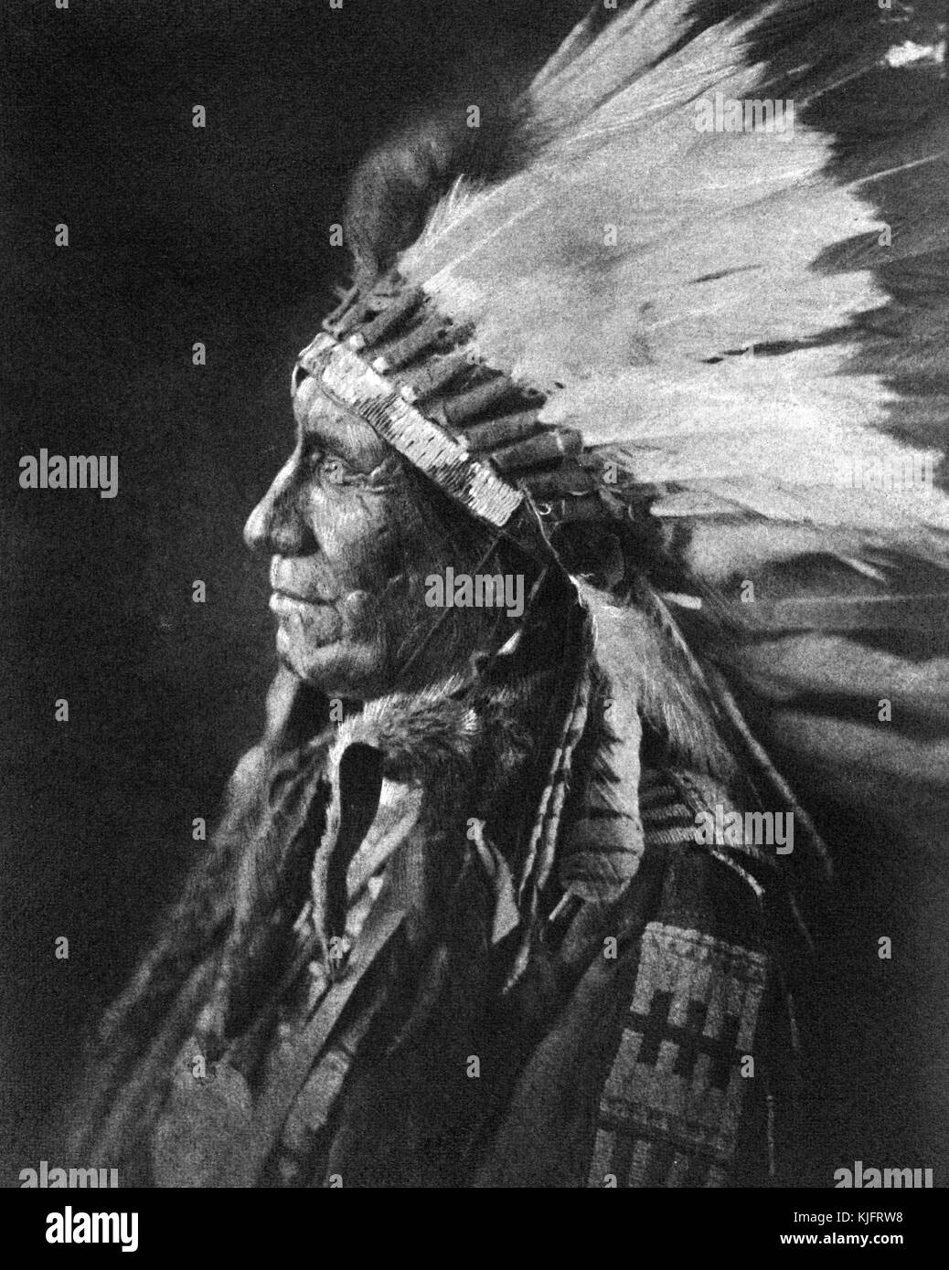 Portrait photographique d'American Horse, il était un chef Oglala Lakota, il a agi comme scout indien de l'armée américaine et s'est opposé à Crazy Horse pendant la Grande Guerre des Sioux, il a également été délégué Lakota à Washington, en 1906. De la Bibliothèque publique de New York. Banque D'Images