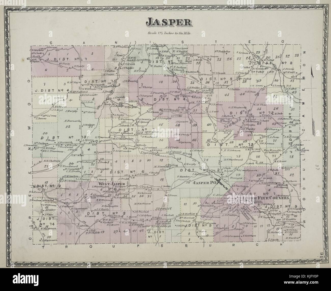 Image cartographique gravée d'un atlas, avec légende originale indiquant 'Jasper Township', 1873. De la Bibliothèque publique de New York. Banque D'Images