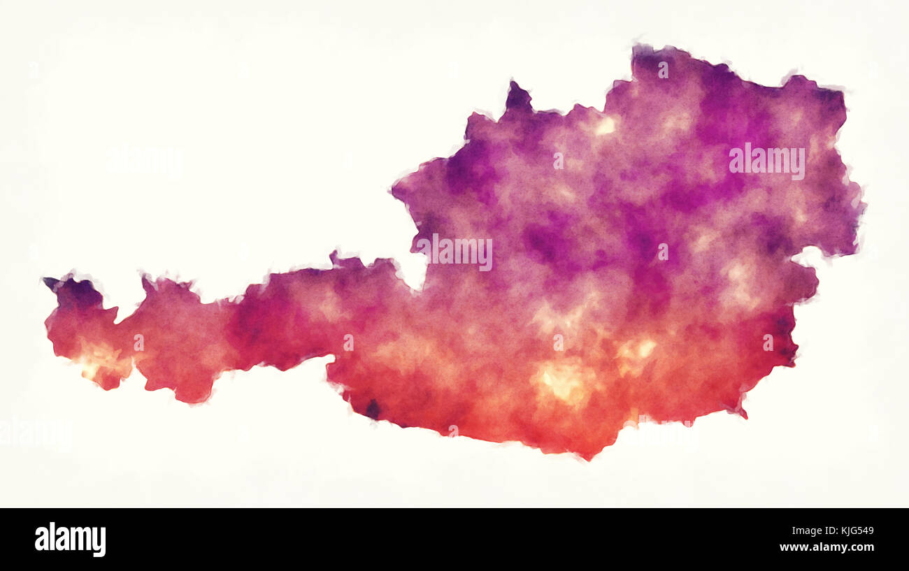 Carte de l'aquarelle de l'Autriche devant un fond blanc Banque D'Images