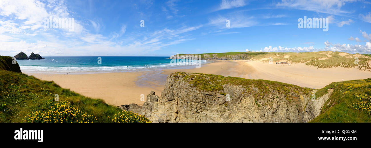 Plage, Baie de Holywell Holywell, Newquay, Cornwall, Angleterre, Iles Banque D'Images