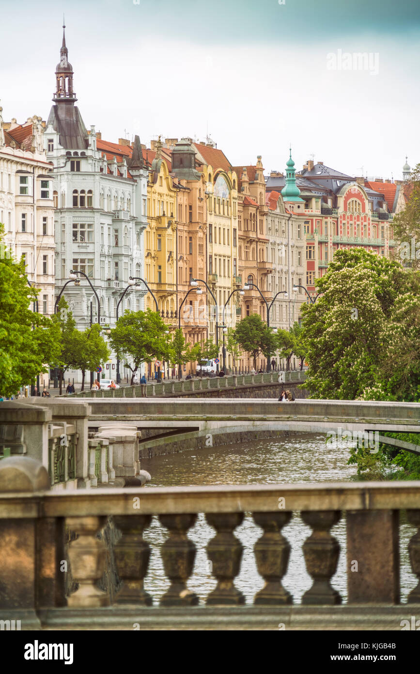 République tchèque, Prague, pont de la Légion avec vue sur la vieille ville Banque D'Images