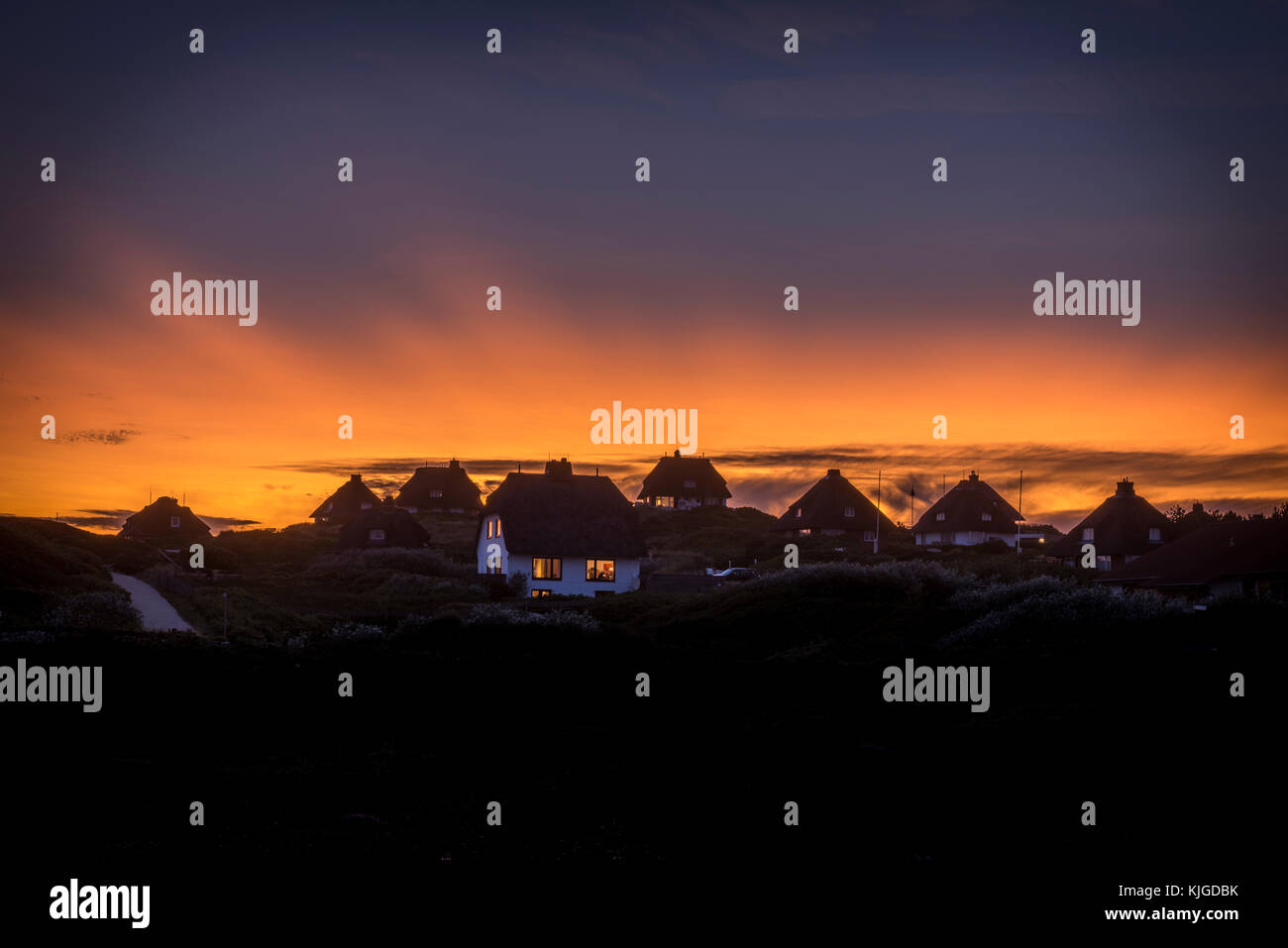 Allemagne, Frise du Nord, Sylt, Hoernum, village au coucher du soleil Banque D'Images