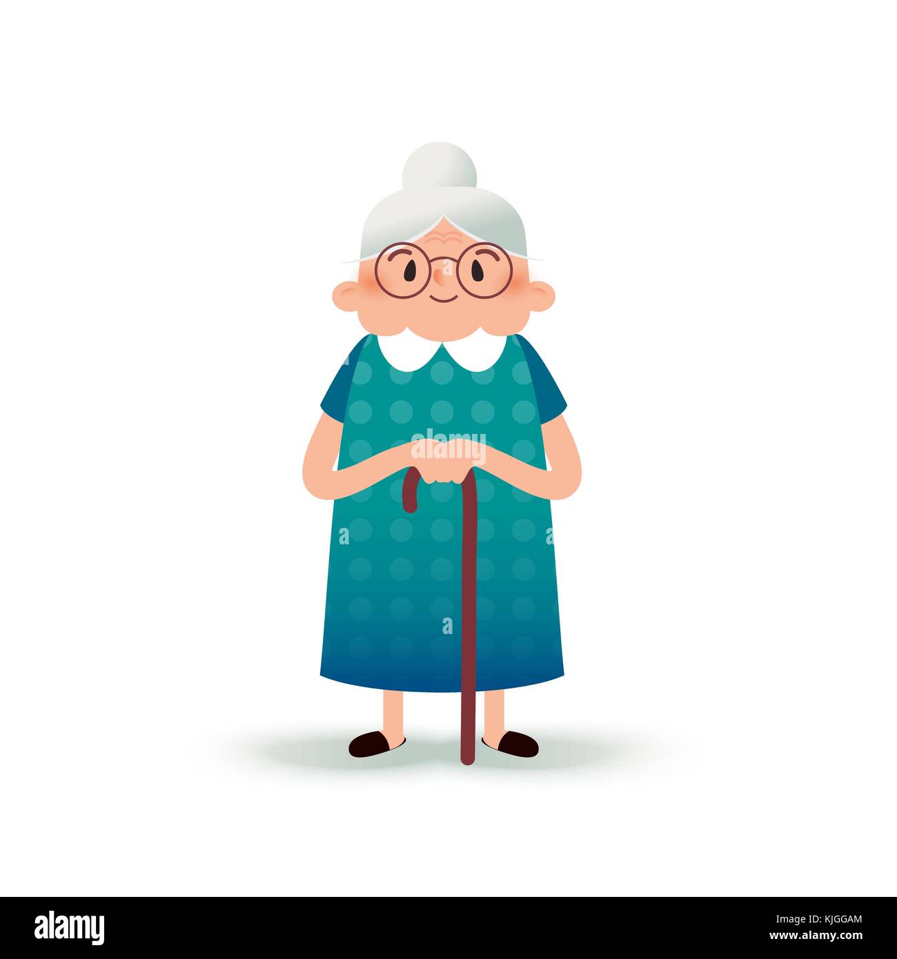 Cartoon heureux grand-mère avec une canne. vieille femme avec des