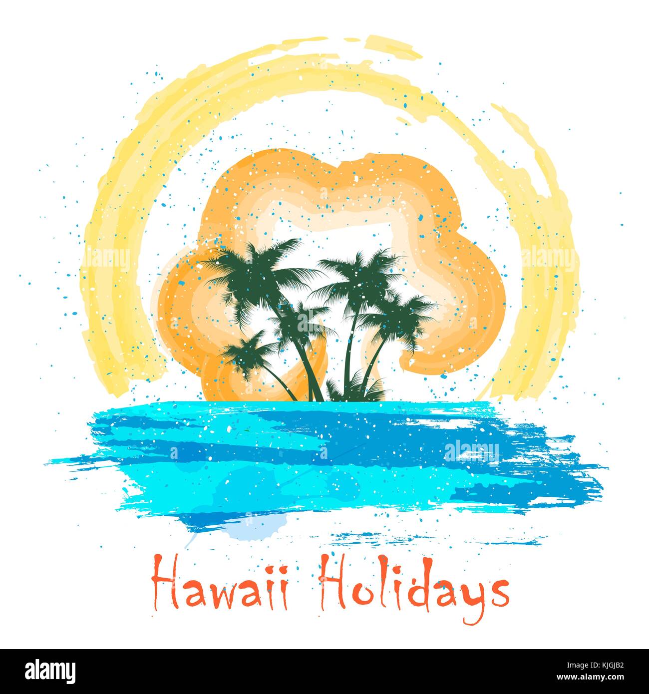 Palm Beach au coucher du soleil. vacances d'affiche en aquarelle grunge style. vector illustration. Illustration de Vecteur