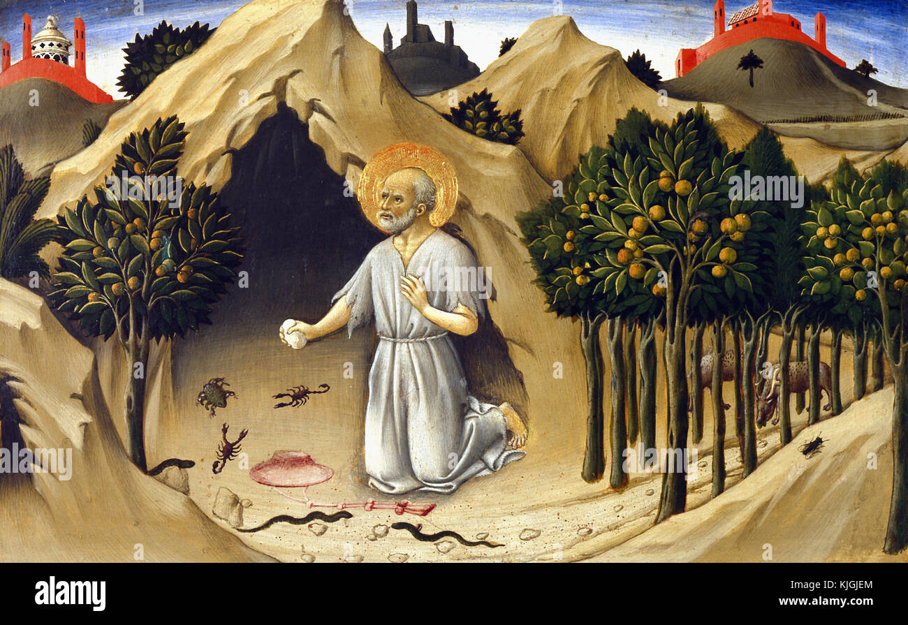 Sano di Pietro - Scène de la vie de saint Jérôme : la pénitence, au musée du Louvre, Paris 15e siècle Banque D'Images