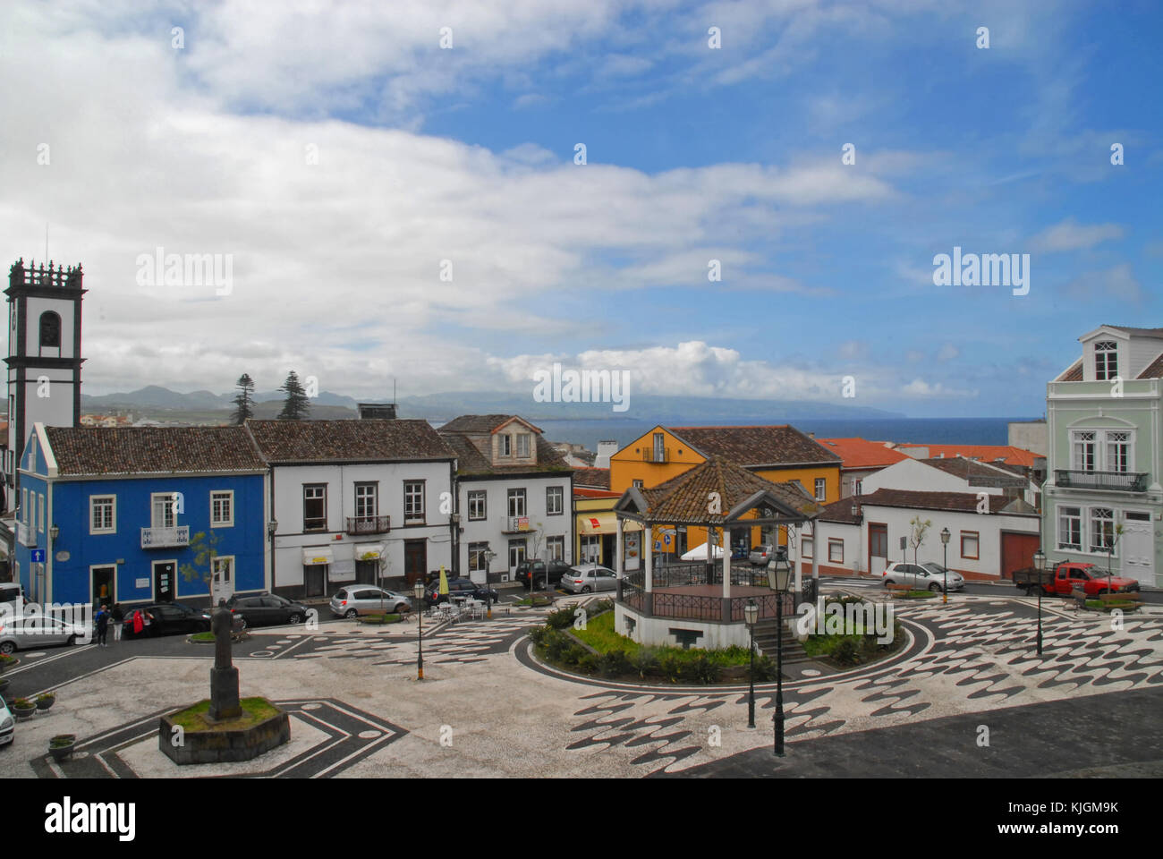 Place centrale de Ribeira Grande, São Miguel, Açores, Portugal Banque D'Images