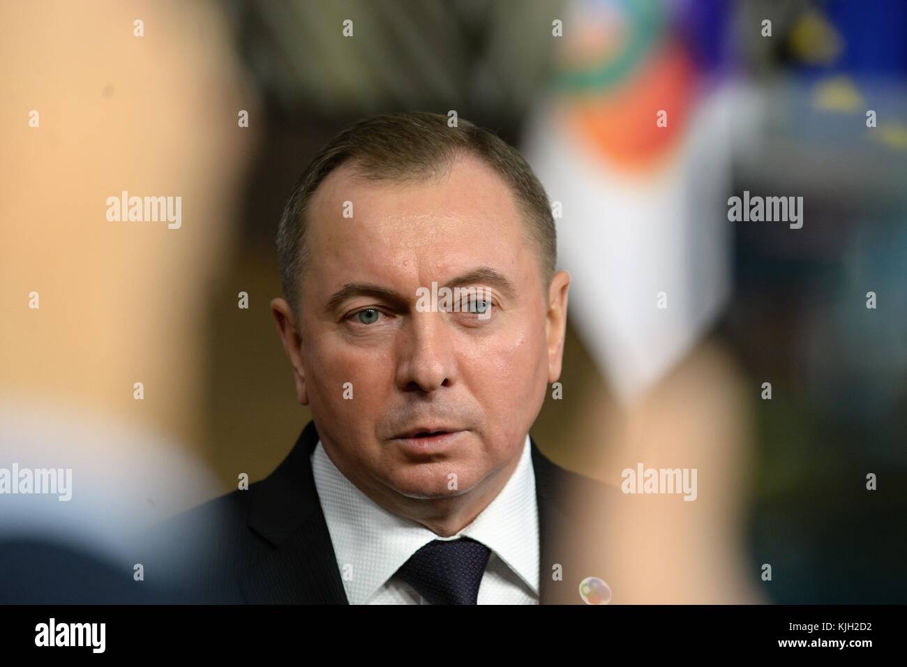 Bruxelles, Belgique. 24 novembre 2017. Le ministre biélorusse des Affaires étrangères Vladimir Makei arrive pour un sommet du Partenariat oriental à Bruxelles, en Belgique, le 24 novembre 2017. Crédit : Jakub Dospiva/CTK photo/Alamy Live News Banque D'Images