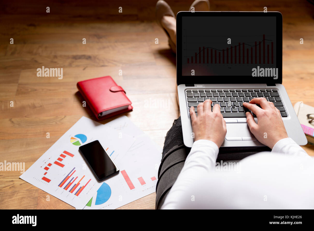 Business Woman using laptop Banque D'Images