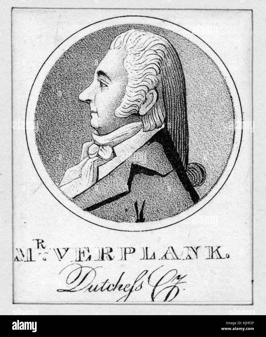Une gravure d'un portrait de Gulian Verplanck, il était un homme d'affaires et un homme politique de New York, il était membre de l'Assemblée de l'État de New York et a servi deux mandats comme orateur, il est devenu le président de la Banque de New York, il a également été l'un des fondateurs du précurseur de la Bourse de New York, New York, 1830. De la Bibliothèque publique de New York. Banque D'Images