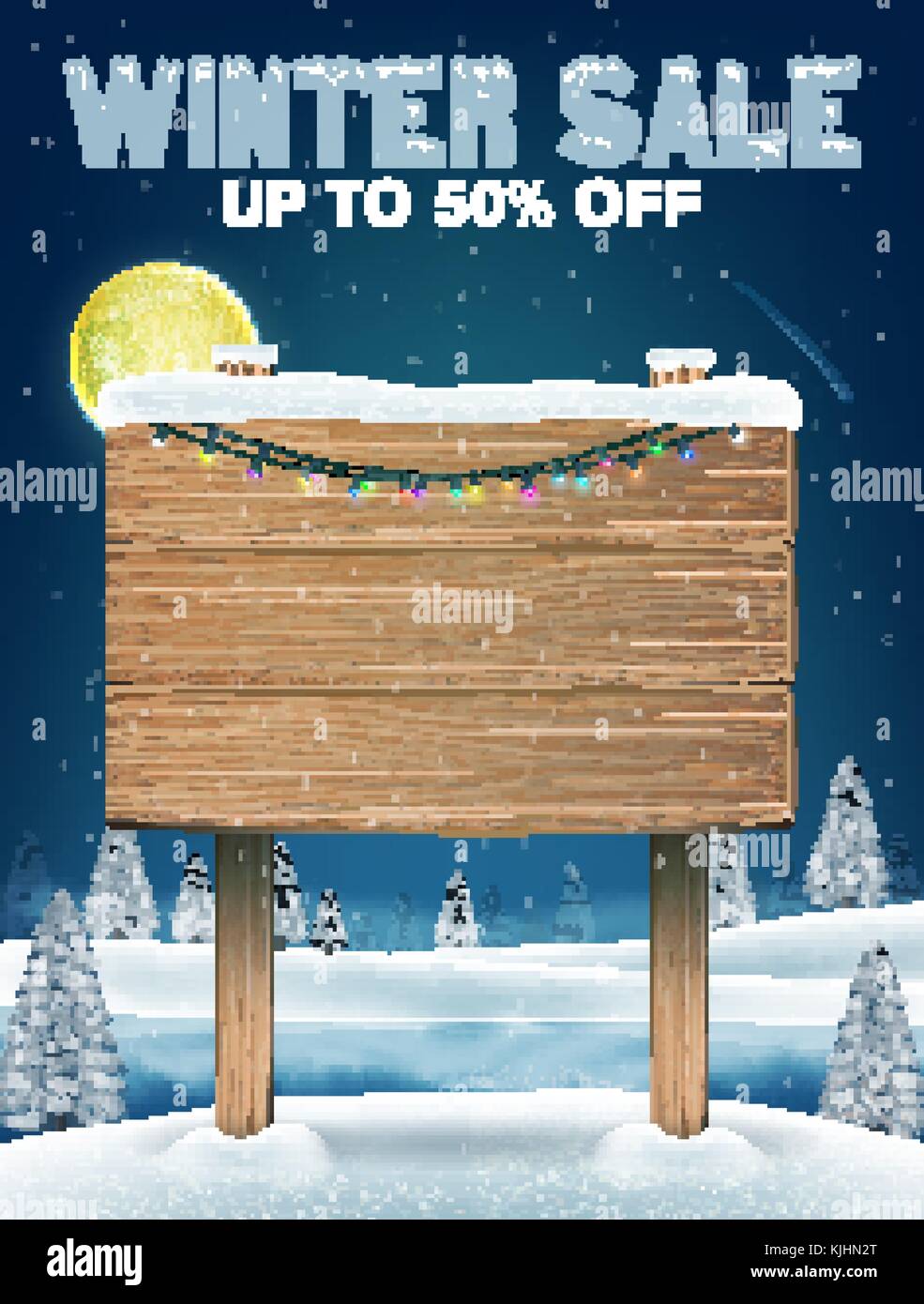 Vente bois d'hiver avec du signe sur le lac d'hiver Illustration de Vecteur