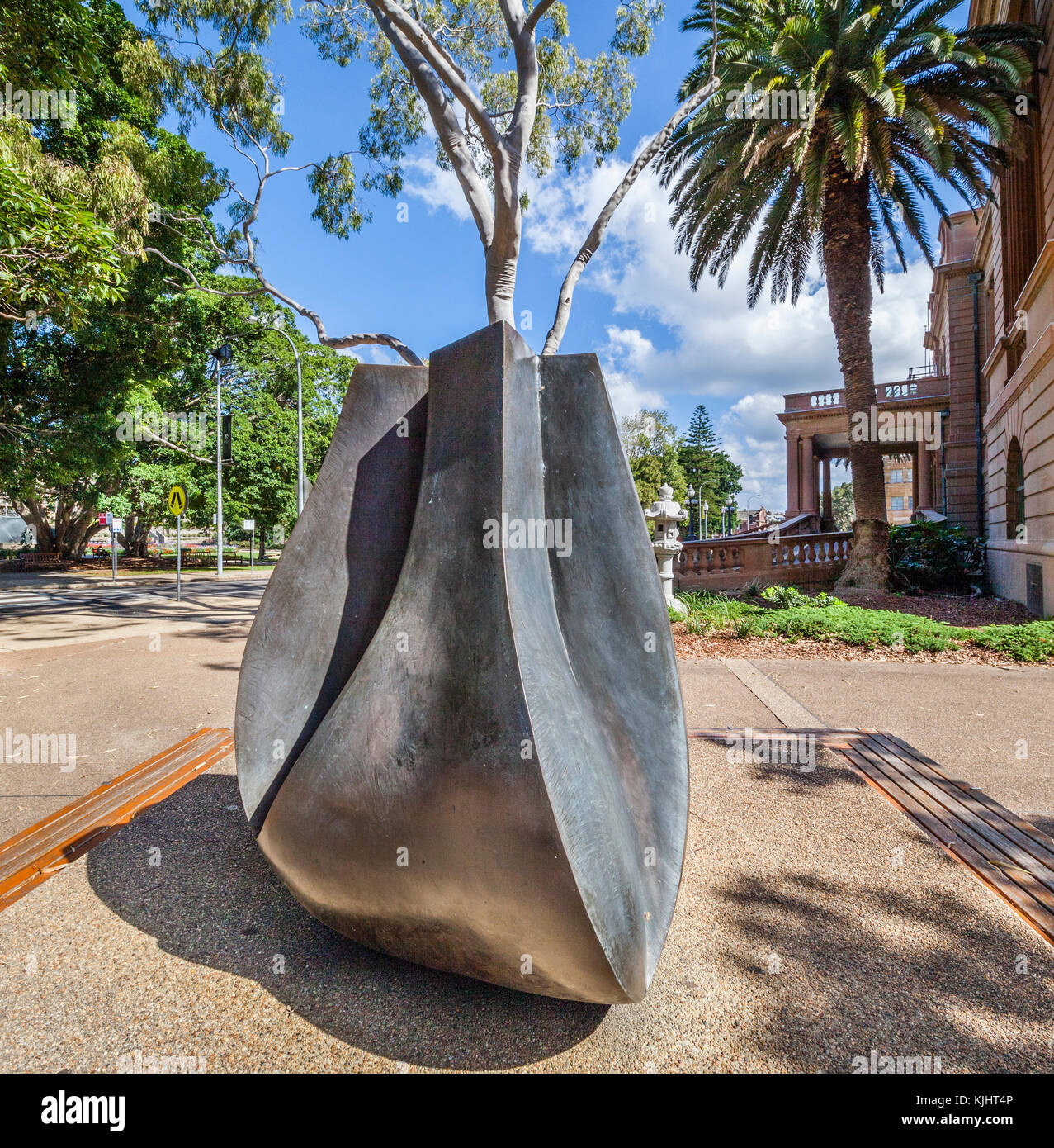 L'Australie, Nouvelle Galles du Sud, Newcastle, Wheeler Plaza, le bronze sculpture intitulée 'Corm' par Marilyn McGrath est inspiré par la tige charnue trouvé dans la pl Banque D'Images