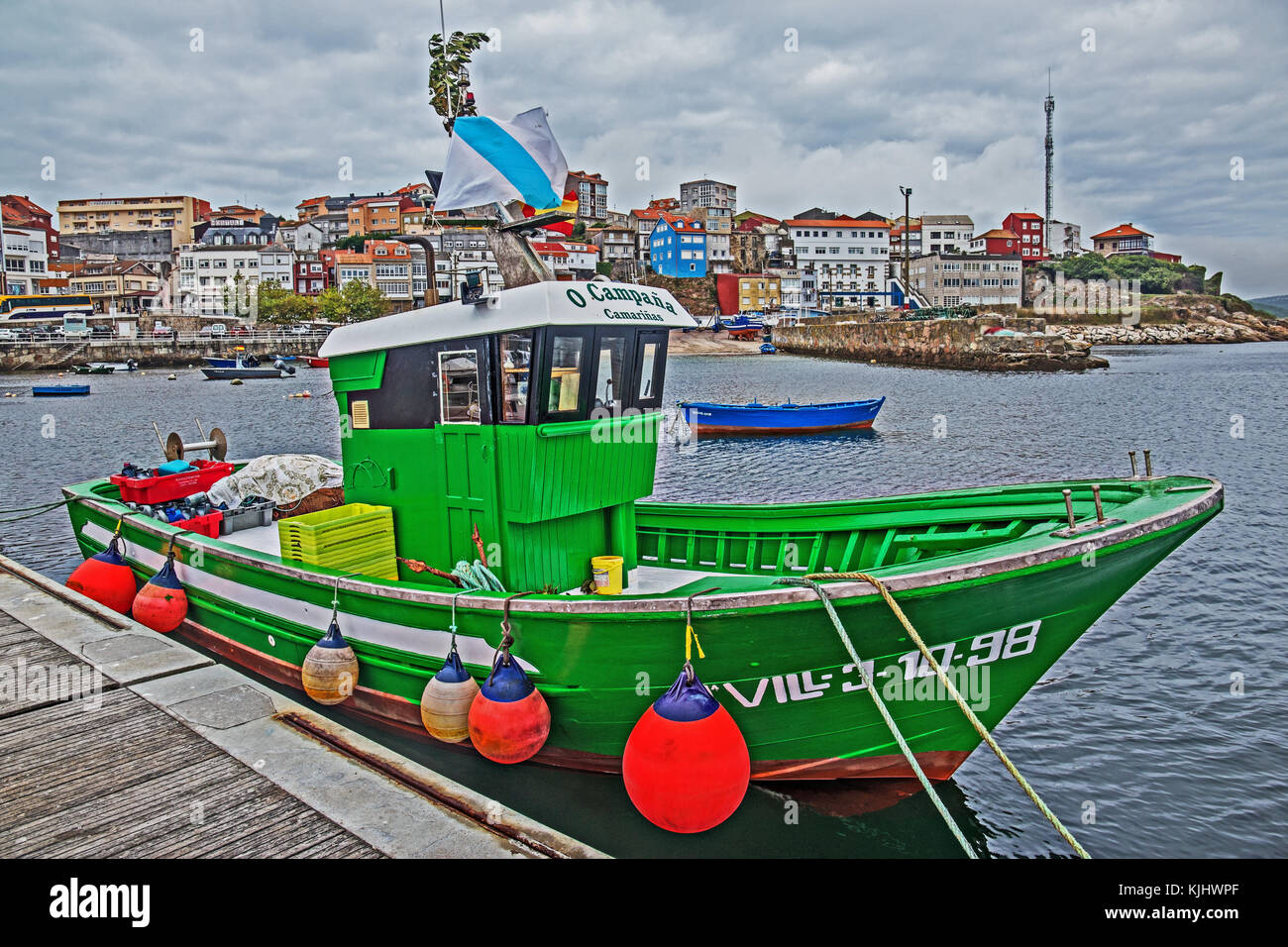 Bateau de pêche au fisterra, Espagne Banque D'Images