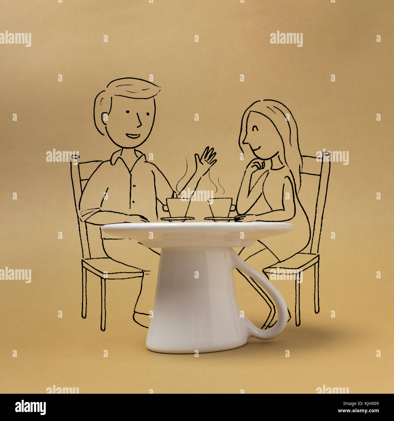 Conceptual couple drinking coffee Banque D'Images