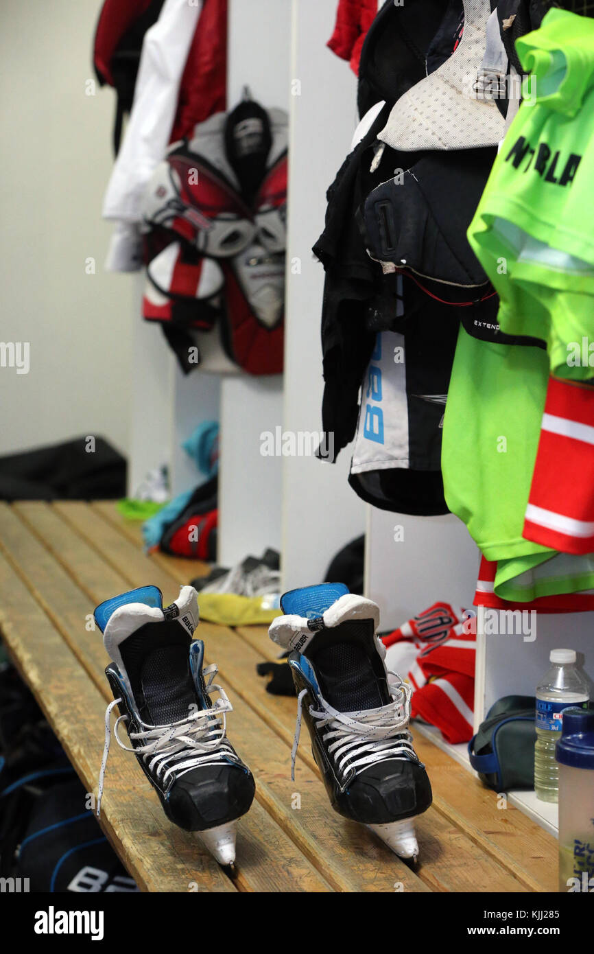 Le hockey sur glace. Vestiaire. La France. Banque D'Images