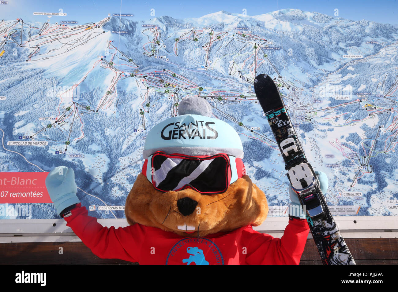 Alpes françaises. Charlotte la marmotte : mascot de Saint-Gervais Mont-Blanc. La France. Banque D'Images