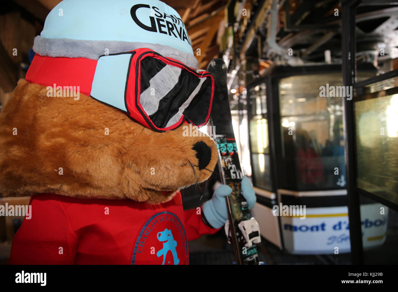 Alpes françaises. Charlotte la marmotte : mascot de Saint-Gervais Mont-Blanc. La France. Banque D'Images