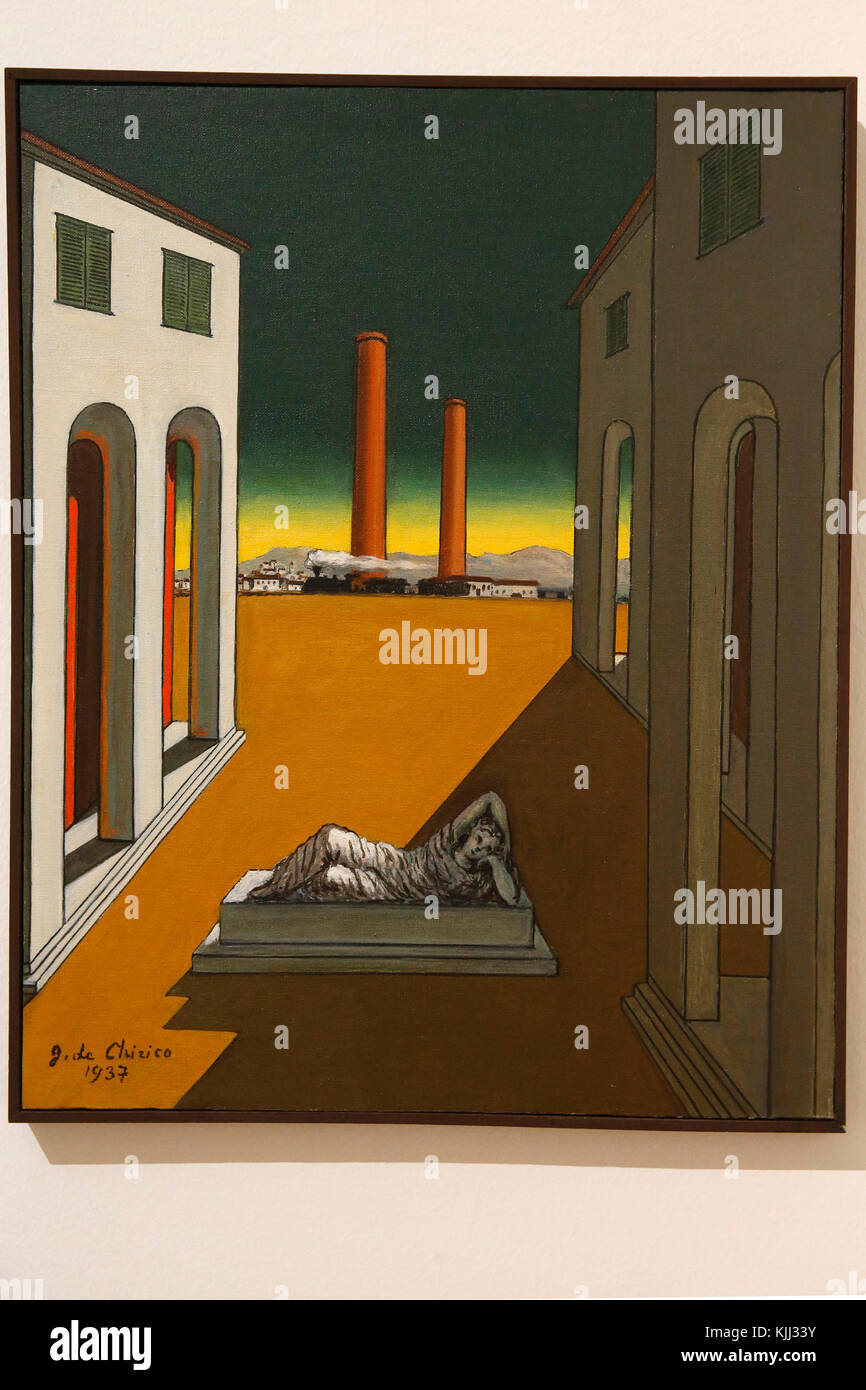 Musée d'Art Moderne, Rome. Giorgio de Chirico. La Piazza d'Italia con statua. 1937. Cette image n'est pas tombŽe dans le domaine public. Il faut ob Banque D'Images